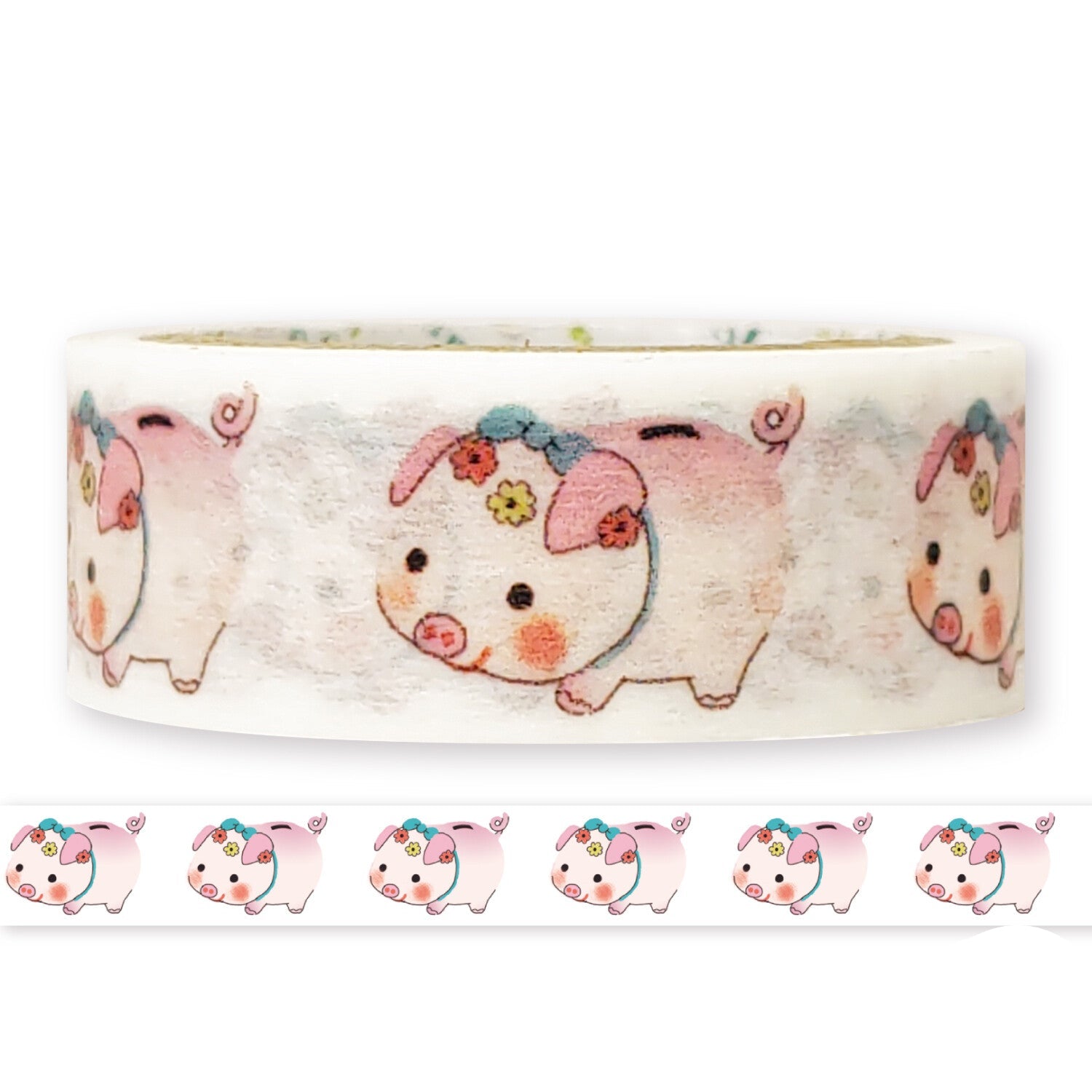 Decorative tape with illustrated piggy banks on a white background
