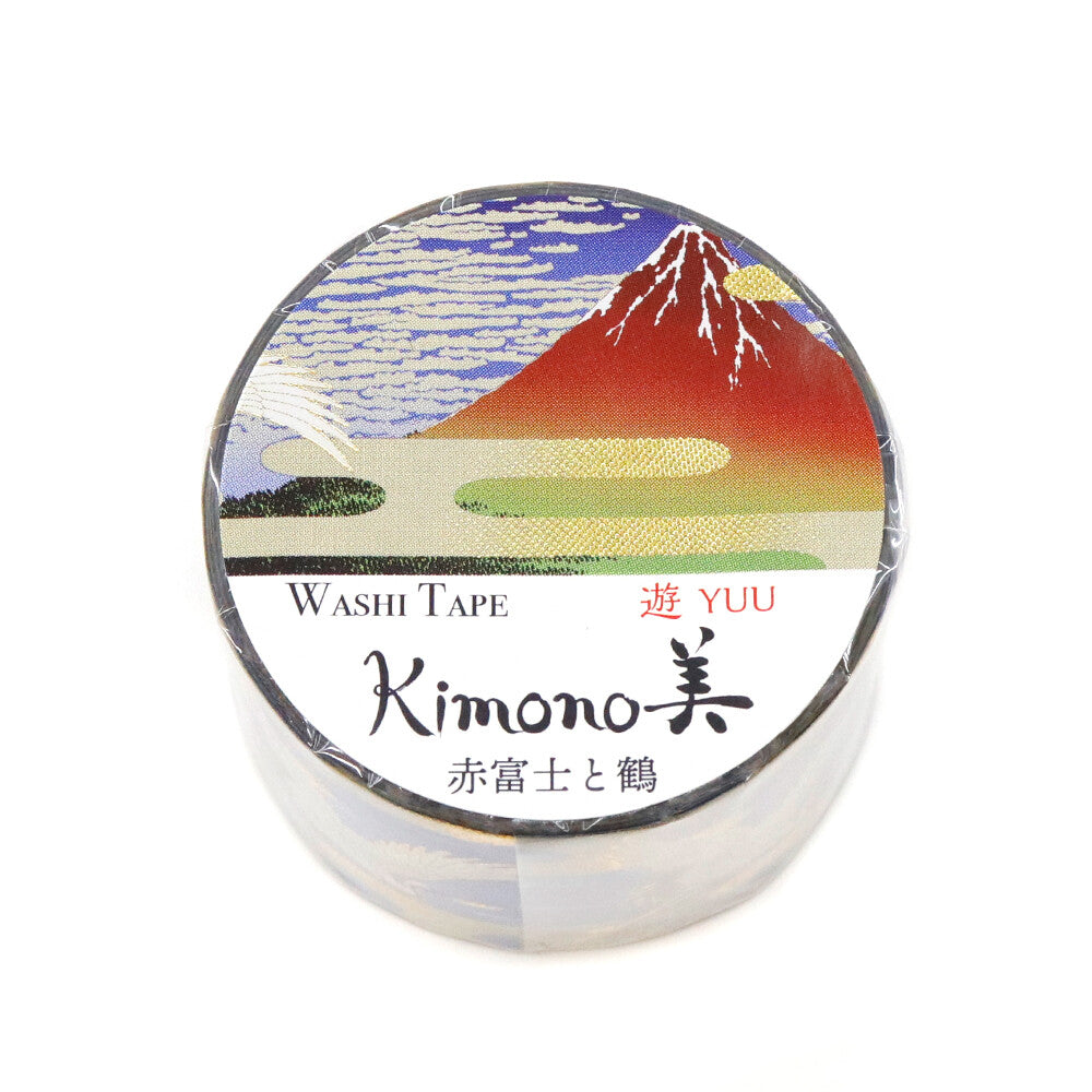 SAIEN - Foil-Stamped Washi Tape - Kimono Series - Red Mt Fuji and Cranes