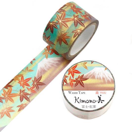 SAIEN - Foil-Stamped Washi Tape - Kimono Series - Mt Fuji and Autumn Leaves