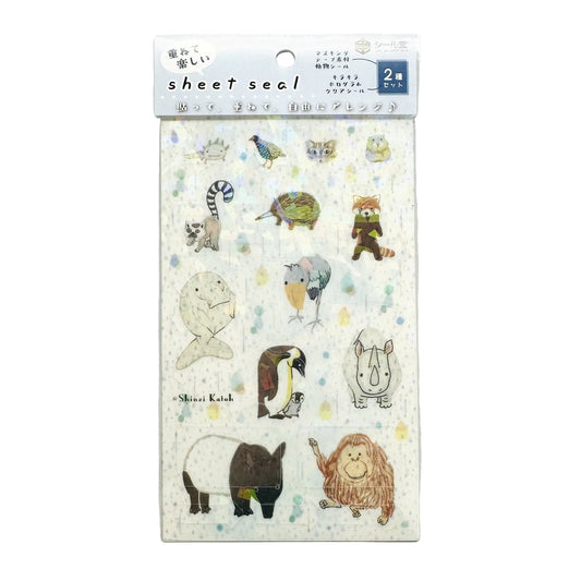 Sheet of animal stickers on a white background