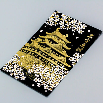 ROKKAKU - Foil-stamped Postcard - Japanese Famous Places Series - Nagoya Castle - Cherry Blossoms at Night