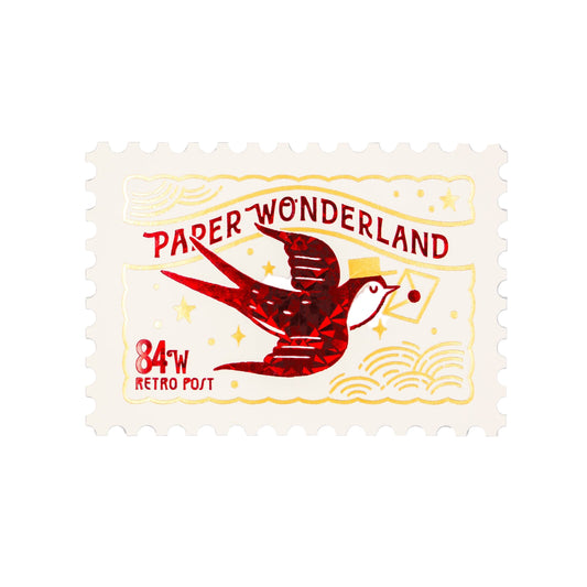 OB1 - Foil-Stamped Postcard - Retro Post Swallow