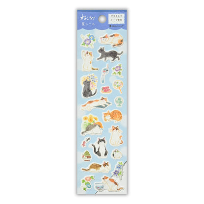 NB Co. Ltd. - Summer Limited - Sticker Sheet - Refreshing Summer (Cats and Morning Glory Flowers)