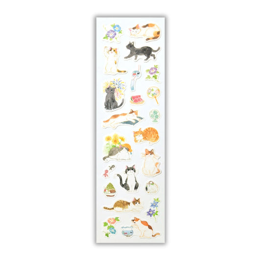 NB Co. Ltd. - Summer Limited - Sticker Sheet - Refreshing Summer (Cats and Morning Glory Flowers)