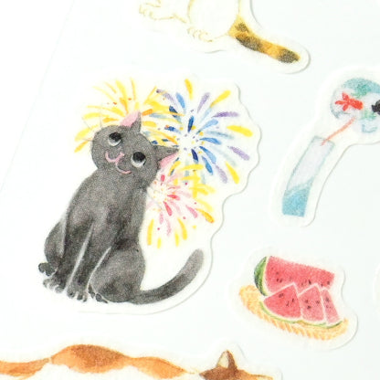 NB Co. Ltd. - Summer Limited - Sticker Sheet - Refreshing Summer (Cats and Morning Glory Flowers)