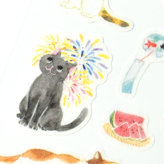 NB Co. Ltd. - Summer Limited - Sticker Sheet - Refreshing Summer (Cats and Morning Glory Flowers)