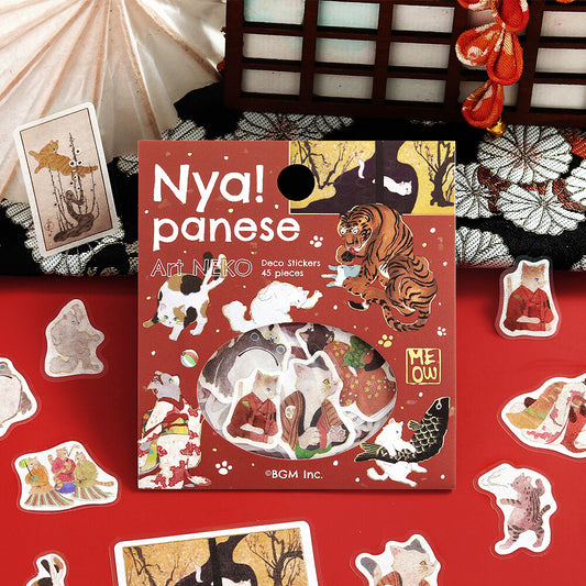 BGM Flake Stickers - Nyapanese Art Neko - Red