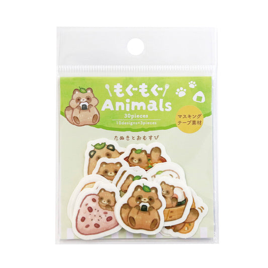 SAIEN - Flake Stickers - Animals - Tanuki and Rice Balls