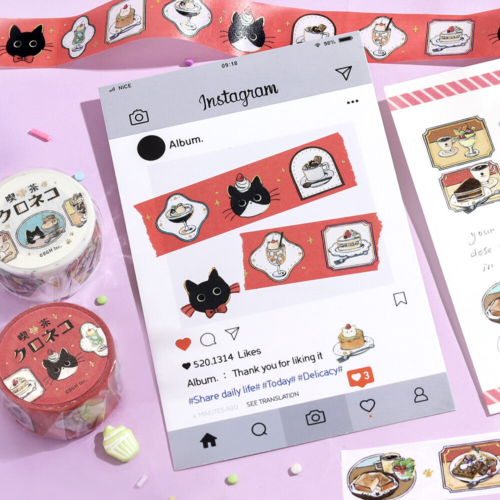 BGM Washi Tape - Cafe Kuroneko - Black Cat Coffee Shop - Frame