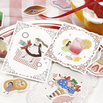 BGM Flake Stickers - Girl and Coffee Shop - Strawberry