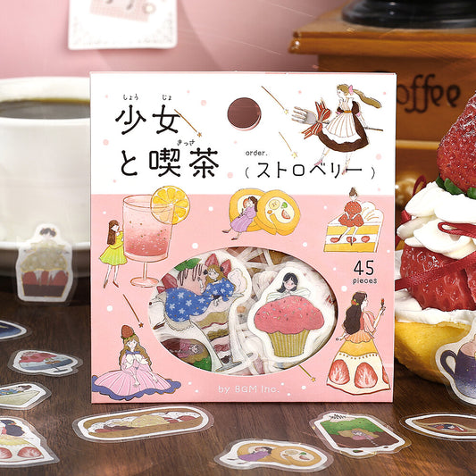 BGM Flake Stickers - Girl and Coffee Shop - Strawberry