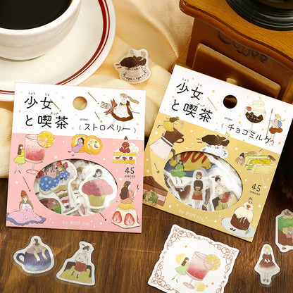BGM Flake Stickers - Girl and Coffee Shop - Strawberry