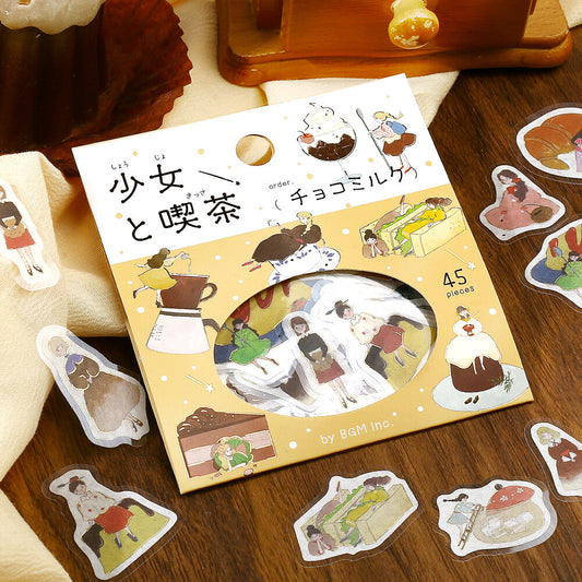 BGM Flake Stickers - Girl and Coffee Shop - Coffee and Chocolate