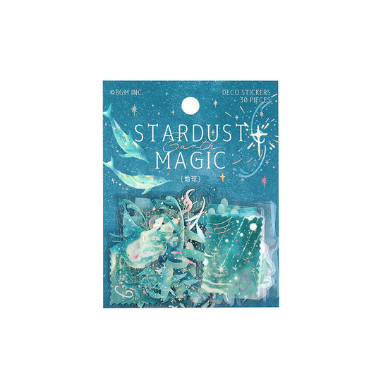 Pack of 'Stardust Magic' deco stickers with celestial designs on a blue background.