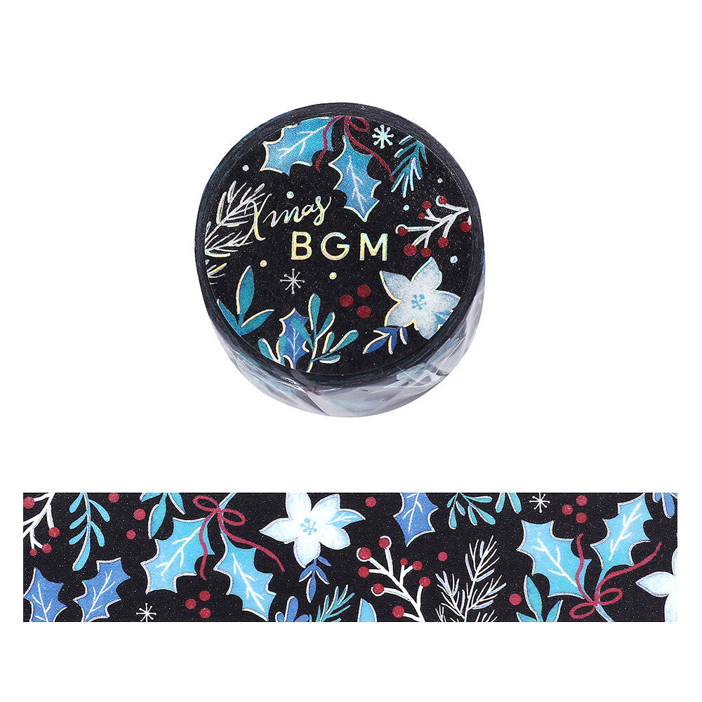 Decorative washi with floral design and 'BGM' text on a white background