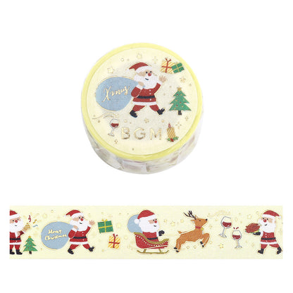 Decorative washi tape with Santa Claus design on a cream background