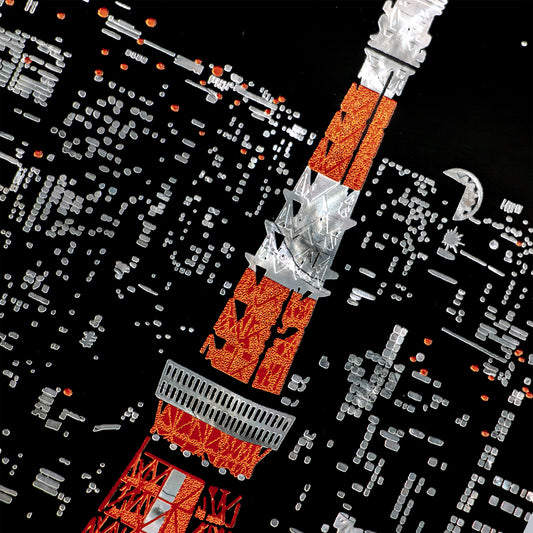 ROKKAKU - Foil-stamped Postcard - Japanese Famous Places Series - Tokyo Tower - Night View