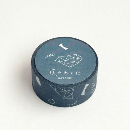 Nishi Shuku × mizushima - 20mm Washi Tape - In the Night - Katachi / Shapes - Blue