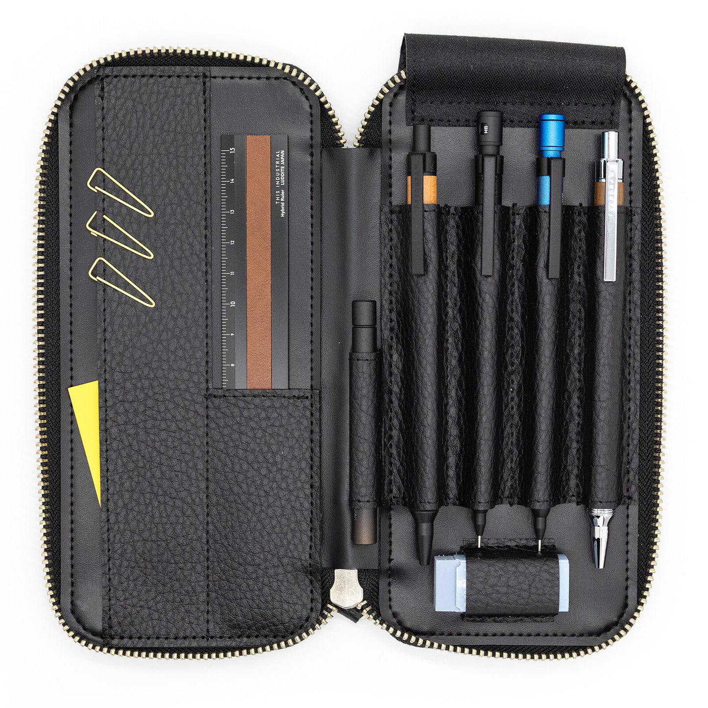 Luddite - Adria Leather Round-Zip Pen Case Essential - Black