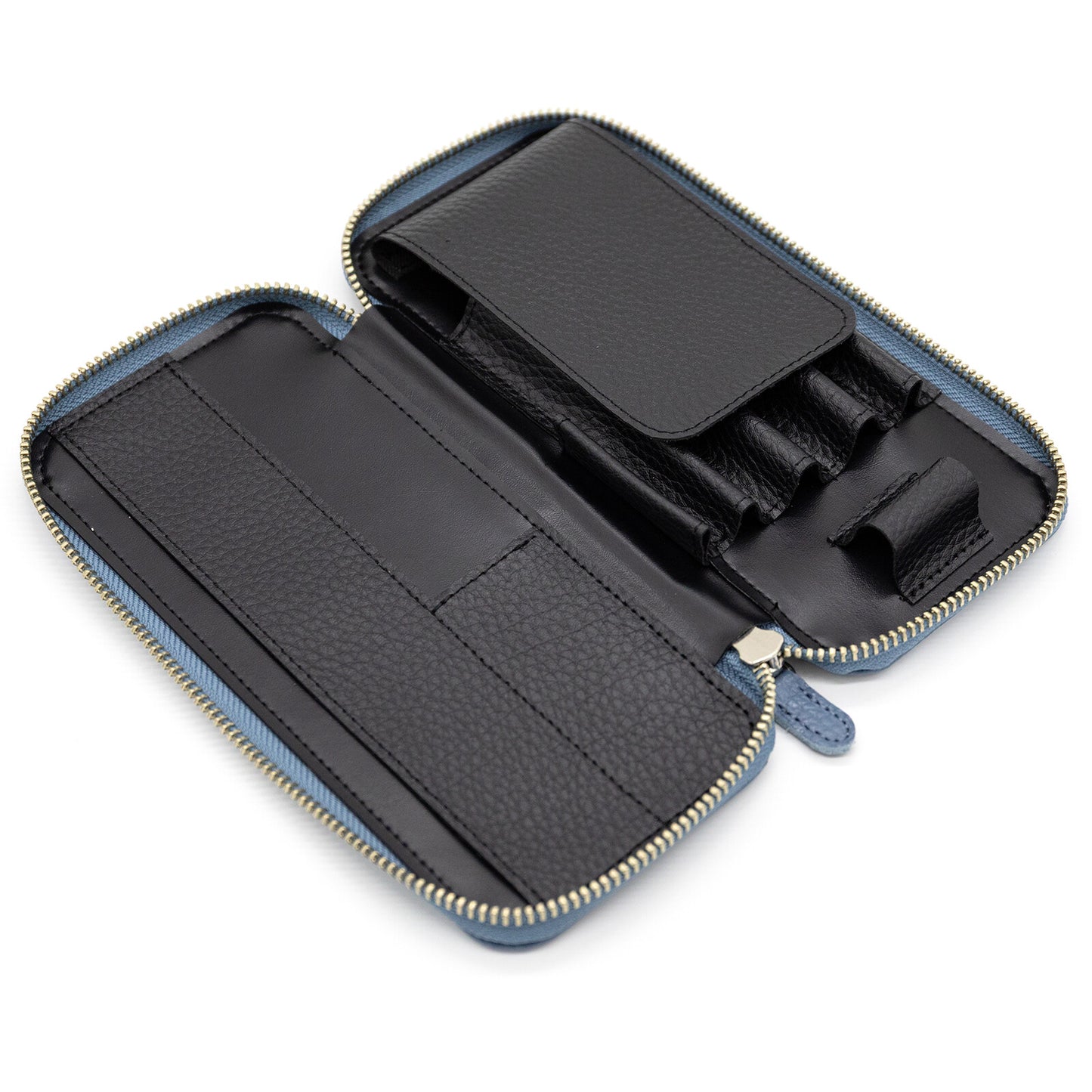 Luddite - Adria Leather Round-Zip Pen Case Essential - Blue Gray