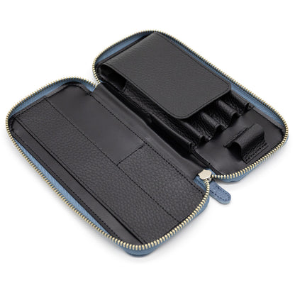 Luddite - Adria Leather Round-Zip Pen Case Essential - Blue Gray