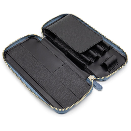 Luddite - Adria Leather Round-Zip Pen Case Essential - Blue Gray