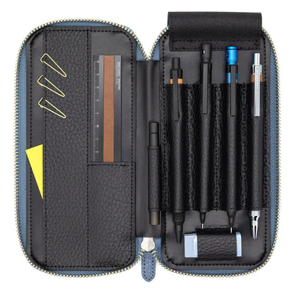 Luddite - Adria Leather Round-Zip Pen Case Essential - Blue Gray