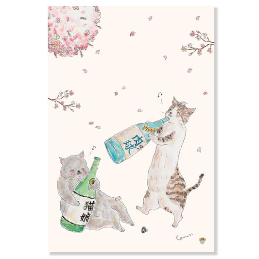 Active Corporation - Tocorocomugi - Postcard - Tipsy Cats Under the Cherry Blossoms