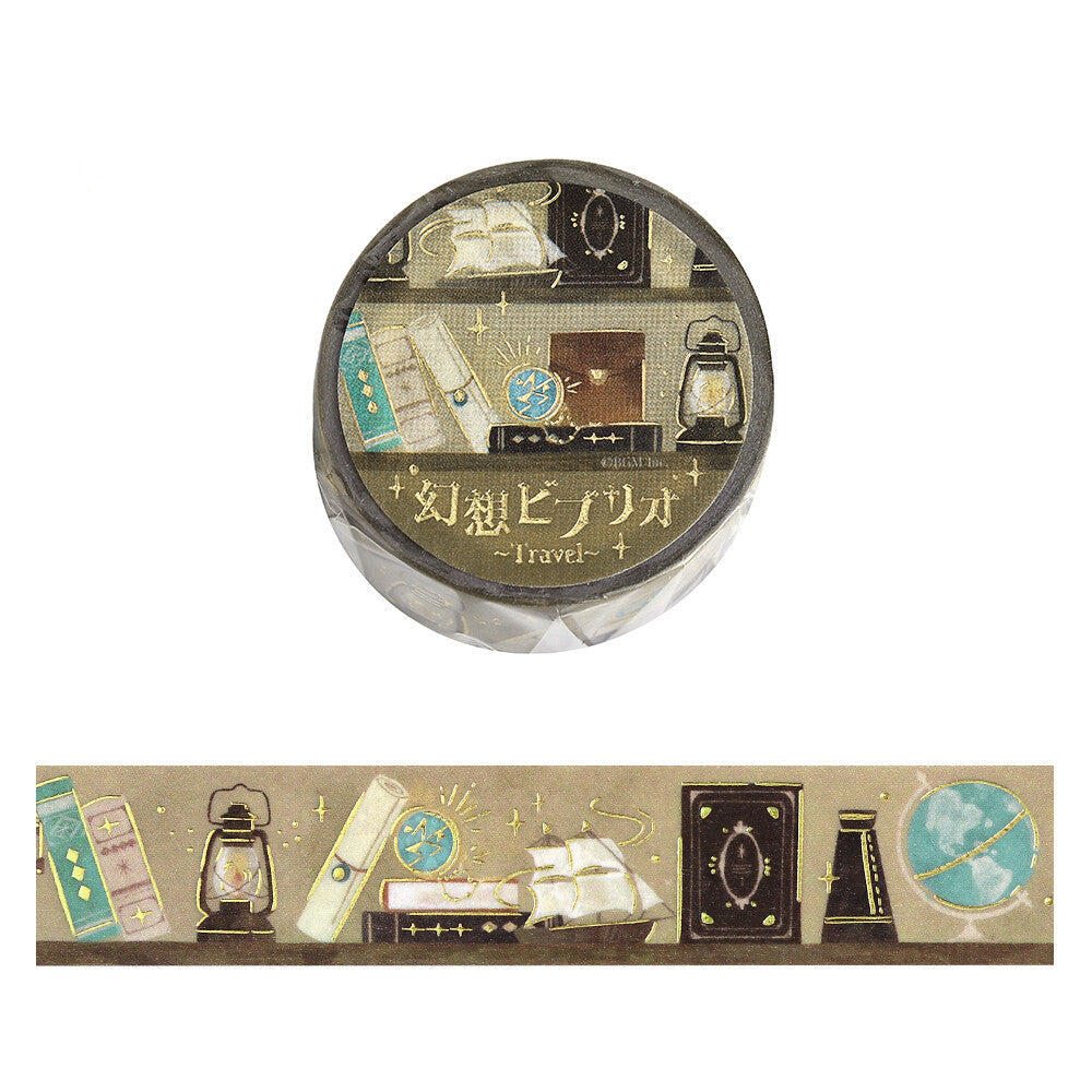 Decorative tape with travel-themed design on a white background