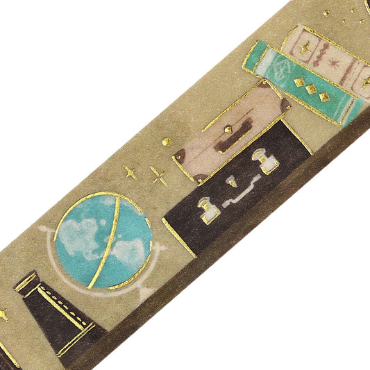 Decorative tape with travel-themed design on a beige background