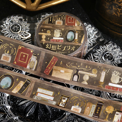 Decorative tape with vintage illustrations on a dark background