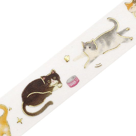 Decorative tape with cat illustrations on a white background