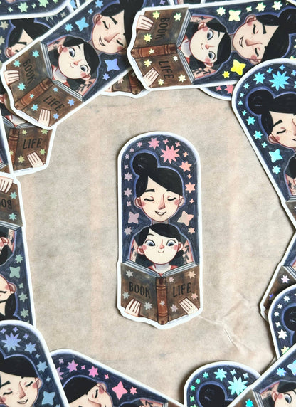 Book Moth Press - Holographic Sticker - Book Life - Mom and Child