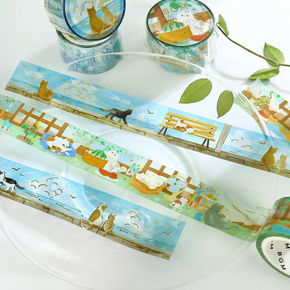 BGM - Summer Limited - Clear Foil-Stamped Tape - Seaside Beach and Cats