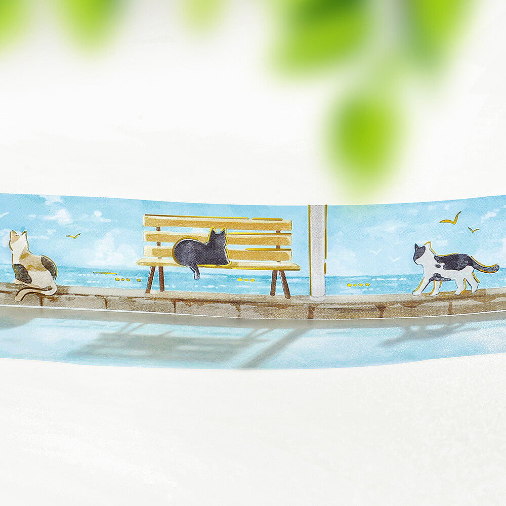 BGM - Summer Limited - Clear Foil-Stamped Tape - Seaside Beach and Cats