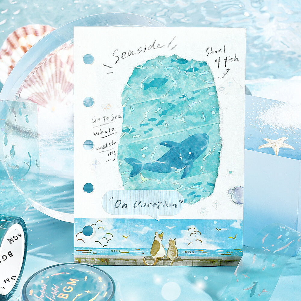 BGM - Summer Limited - Clear Foil-Stamped Tape - Seaside Beach and Cats