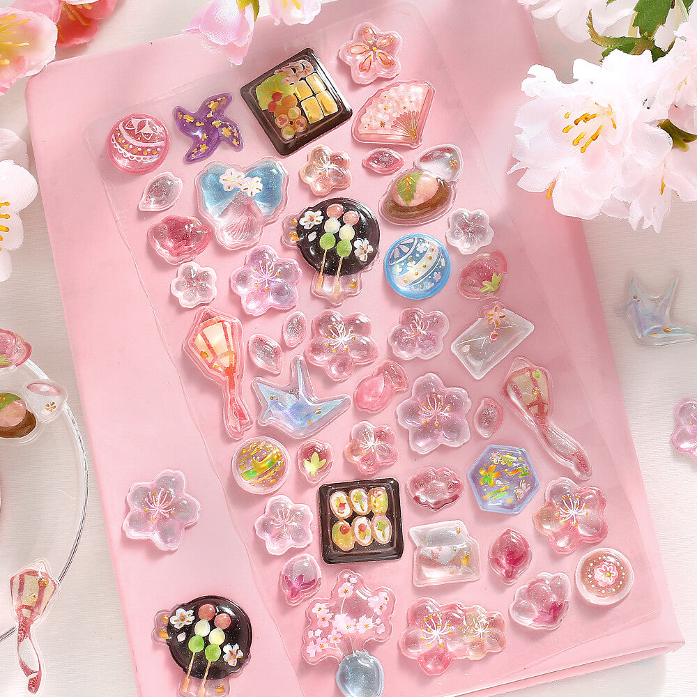BGM - Kyururun 3D Crystal Sticker Sheet Vol. 2 - Cute Cherry Blossoms / Sakura