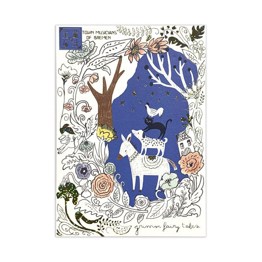 SEAL-DO Shinzi Katoh - Foil-Stamped Postcard - Jewel of Fairy Tales Series - The Town Musicians of Bremen
