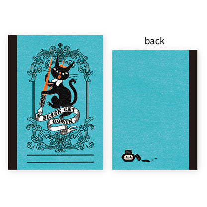 Cozyca - A6 Stamp Notebook - Kuroneko Design - Black Cat Robin