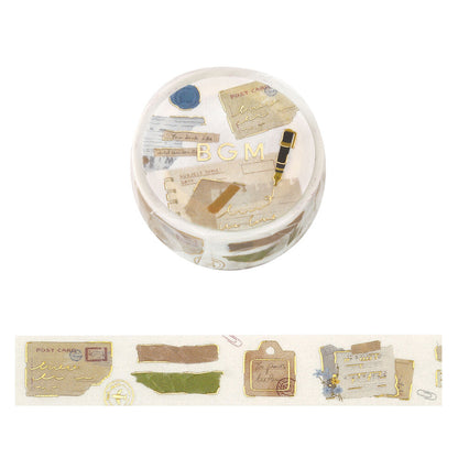 Decorative washi tape with stationery-themed design on a white background