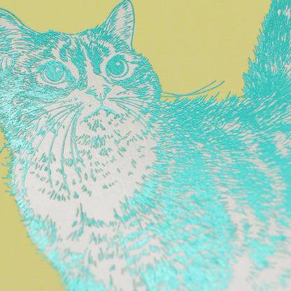 ROKKAKU - Foil-stamped Postcard - Cat Art Collection - Warabi