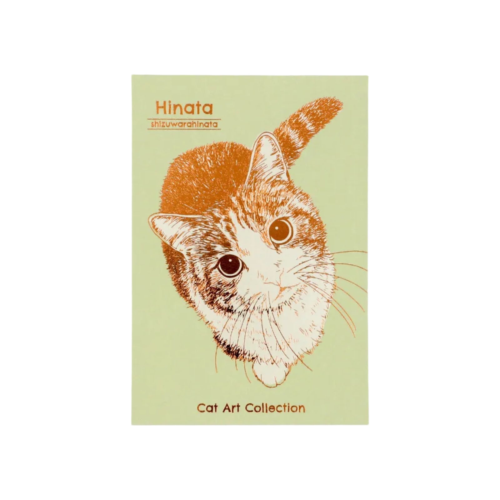 Cat art collection card with 'Hinata' on a light green background
