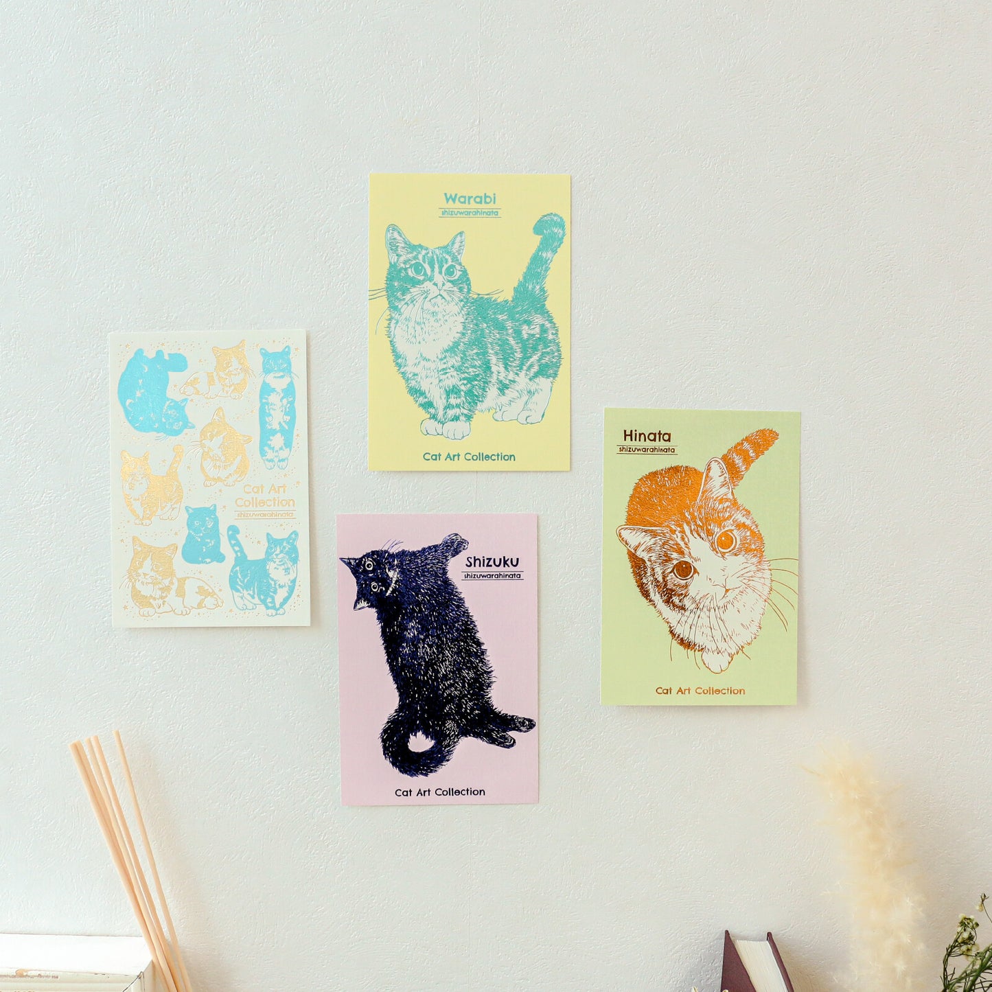 ROKKAKU - Foil-stamped Postcard - Cat Art Collection - Warabi