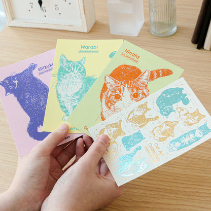 ROKKAKU - Foil-stamped Postcard - Cat Art Collection - Warabi