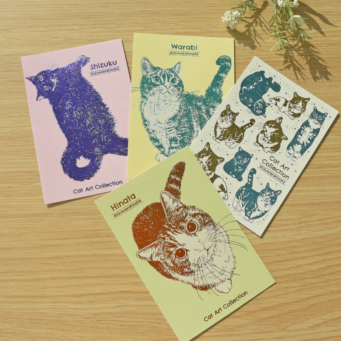 ROKKAKU - Foil-stamped Postcard - Cat Art Collection - Warabi