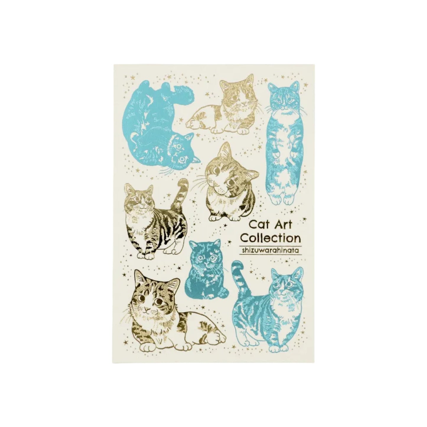 Postcard of Cat Art Collection with illustrations of cats on a beige background