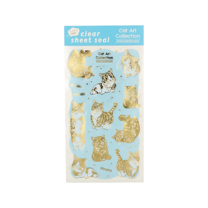 Clear sheet seal with cat illustrations on a blue background
