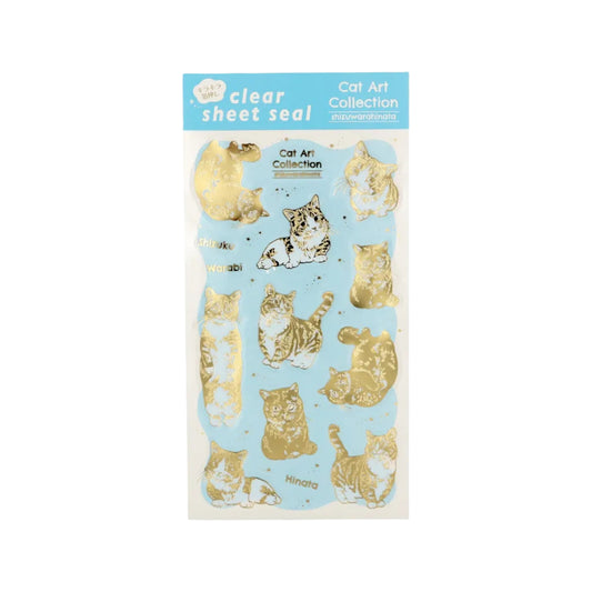 Clear sheet seal with cat illustrations on a blue background