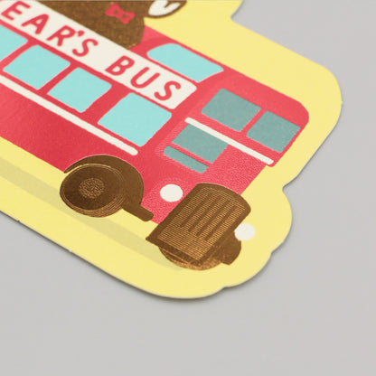 OB1TOY x ROKKAKU - Foil-Stamped Die-Cut Postcard - Bear's Travels - Bus Tours