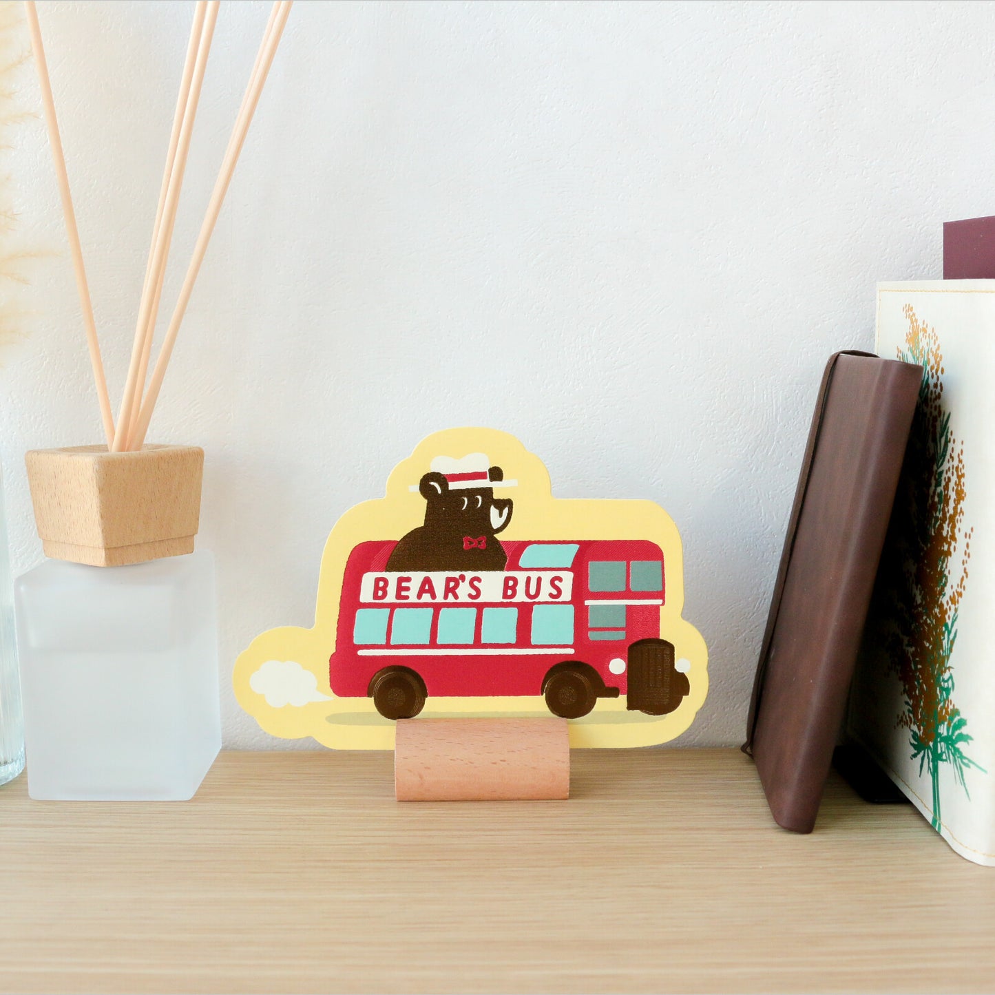 OB1TOY x ROKKAKU - Foil-Stamped Die-Cut Postcard - Bear's Travels - Bus Tours